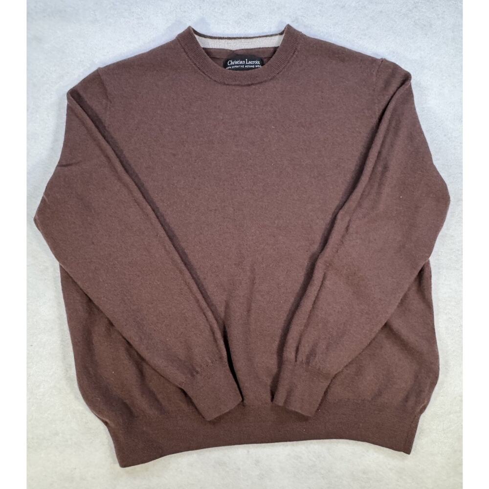 Christian Lacroix Sweater Mens XL Brown 100% Extra‎ Fine Merino Wool Crewneck
